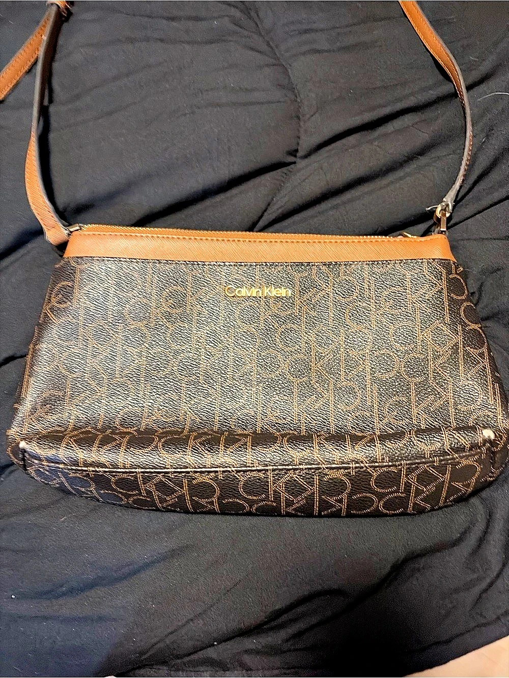 Calvin Klein Monogram Logo Crossbody Bag Brown & Black